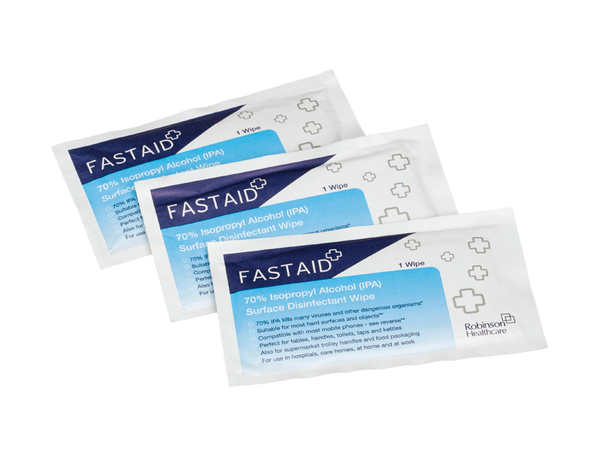 FastAid 70% Isopropyl Alcohol (IPA) SURFACE Disinfection Sachets WIPES –